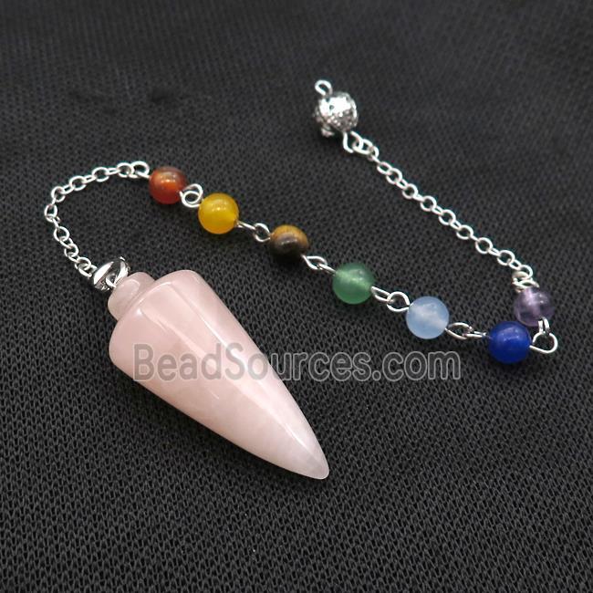 Natural Pink Rose Quartz Pendulum Pendant With Gemstone Chakra Chain Platinum Plated
