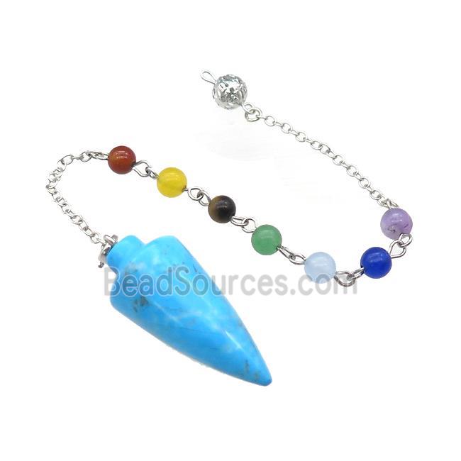 Blue Dye Magnesite Turquoise Pendulum Pendant With Gemstone Chakra Chain Platinum Plated