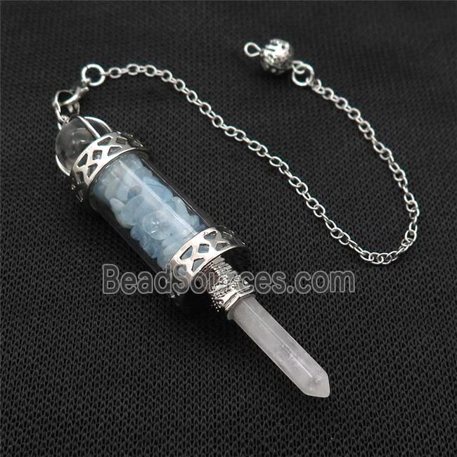 Aquamarine Chips Pendulum Pendant Crystal With Copper Chain Platinum Plated