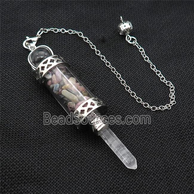 Multicolor Tourmaline Chips Pendulum Pendant Crystal With Copper Chain Platinum Plated