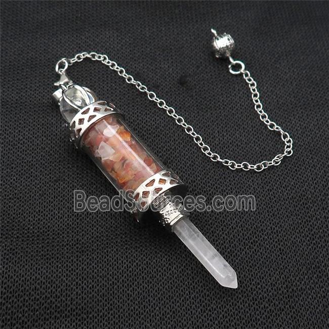 Red Carnetlian Chips Pendulum Pendant Crystal With Copper Chain Platinum Plated