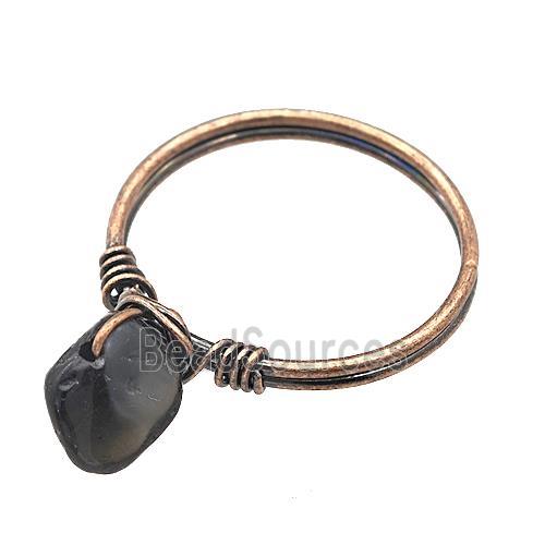 Copper Rings With Black Obsidian Wire Wrapped Antique Red