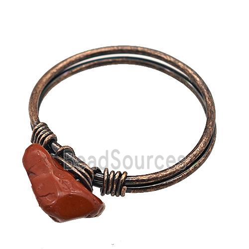 Copper Rings With Red Jasper Wire Wrapped Antique Red