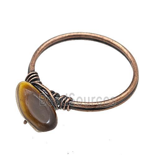 Copper Rings With Tiger Eye Stone Wire Wrapped Antique Red