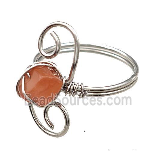 Copper Rings With Red Carnelian Wire Wrapped Platinum Plated