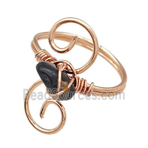 Copper Rings With Black Obsidian Wire Wrapped Rose Gold