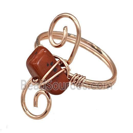 Copper Rings With Red Jasper Wire Wrapped Rose Gold