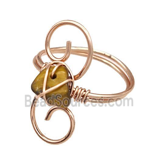 Copper Rings With Tiger Eye Stone Wire Wrapped Rose Gold