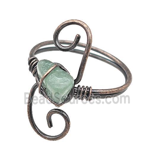 Copper Rings With Green Aventurine Wire Wrapped Antique Red