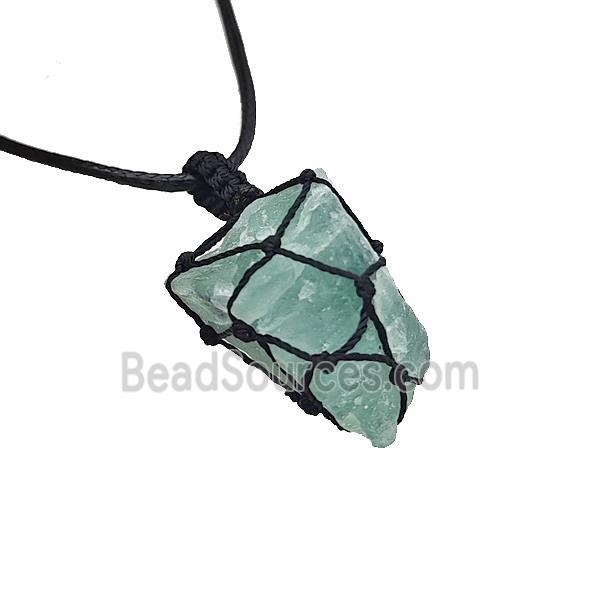 Natural Green Fluorite Necklaces Waxed Fabric Adjustable Wire Wrapped