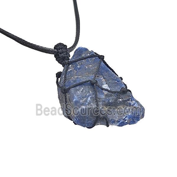 Natural Blue Lapis Lazuli Necklaces Waxed Fabric Adjustable Wire Wrapped