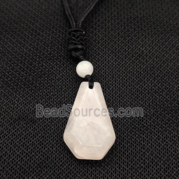 Natural Pink Rose Quartz Necklaces Adjustable Nylon Rope