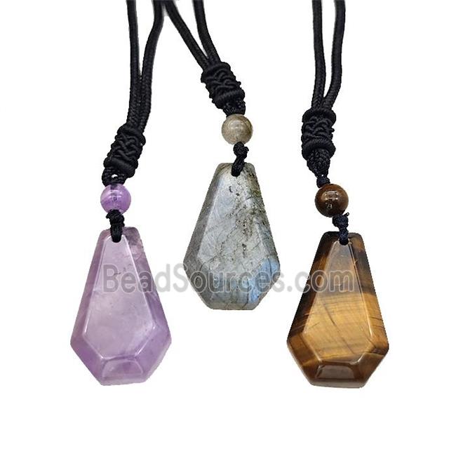 Natural Gemstone Necklaces Waxed Adjustable Nylon Mixed