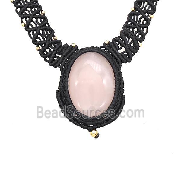 Natural Pink Rose Quartz Necklaces Adjustable Nylon Rope