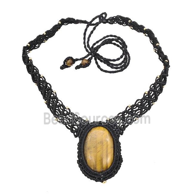 Natural Tiger Eye Stone Necklaces Adjustable Nylon Rope