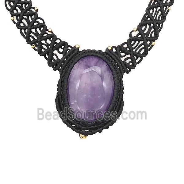 Natural Purple Amethyst Necklaces Adjustable Nylon Rope