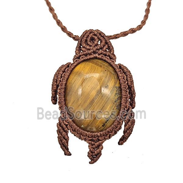 Natural Tiger Eye Stone Necklace Tortoise Waxed Fabric Rose Brown