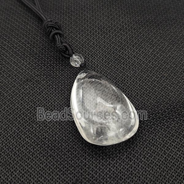 Natural Clear Quartz Teardrop Necklaces Black Nylon Rope Adjustable