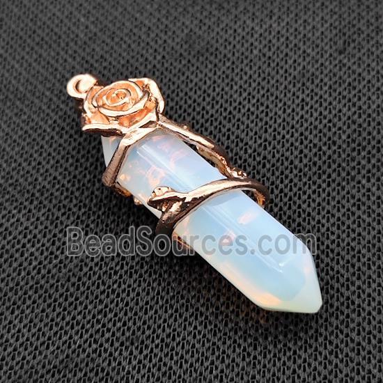 White Opalite Prism Pendant Cone Alloy Flower Wrapped Rose Gold