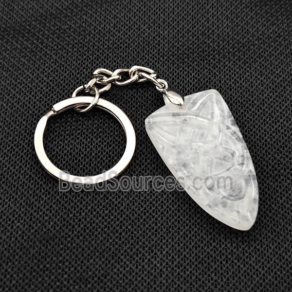 Natural Clear Quartz Pendant Flat Bullet Sailors Knot With Copper Keychain Platinum Plated