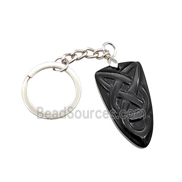 Natural Black Obsidian Pendant Bullet Sailors Knot With Copper Keychain Platinum Plated