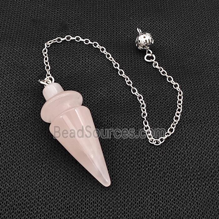 Natural Pink Rose Quartz Dowsing Pendulum Pendant With Chain Platinum Plated
