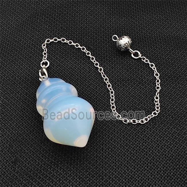 White Opalite Dowsing Pendulum Pendant With Chain Platinum Plated