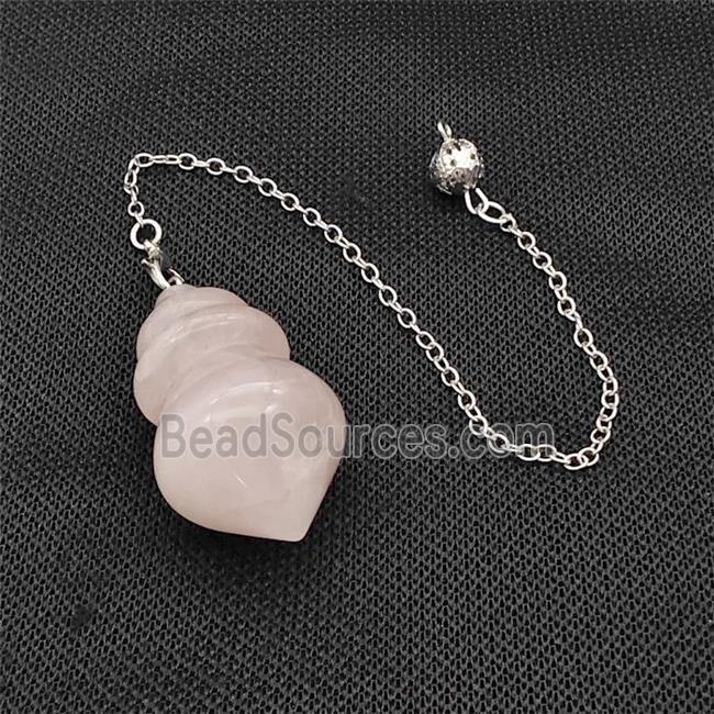 Natural Pink Rose Quartz Dowsing Pendulum Pendant With Chain Platinum Plated