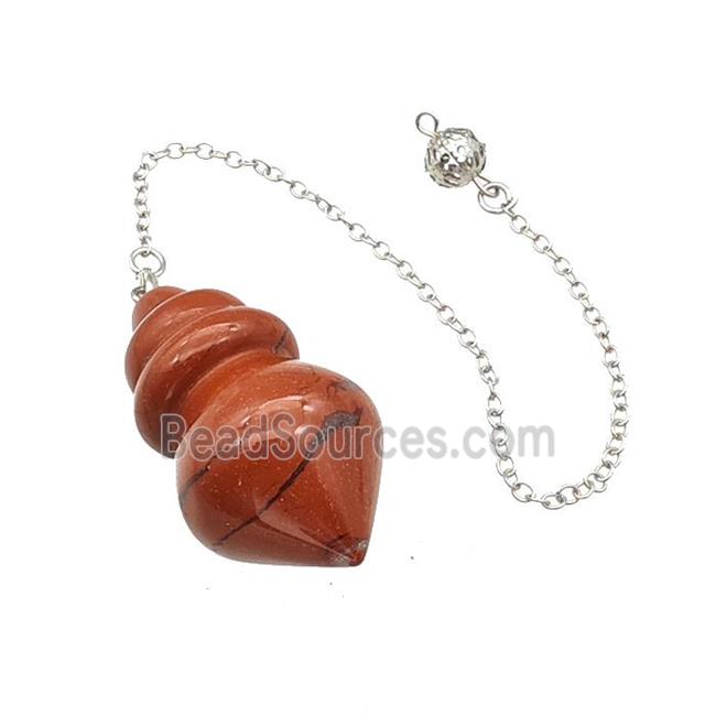 Natural Red Jasper Dowsing Pendulum Pendant With Chain Platinum Plated