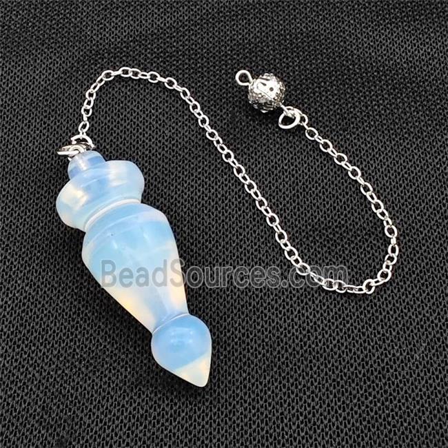 White Opalite Dowsing Pendulum Pendant With Chain Platinum Plated