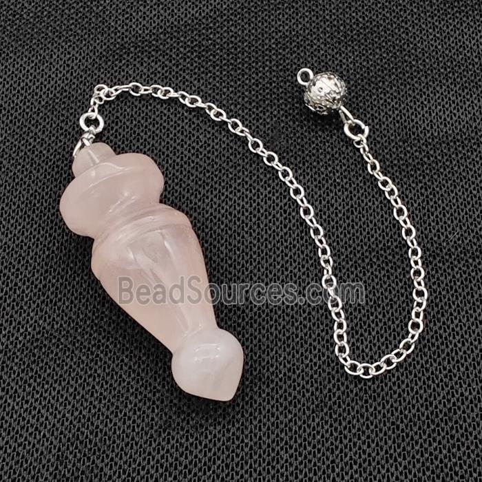 Natural Pink Rose Quartz Dowsing Pendulum Pendant With Chain Platinum Plated