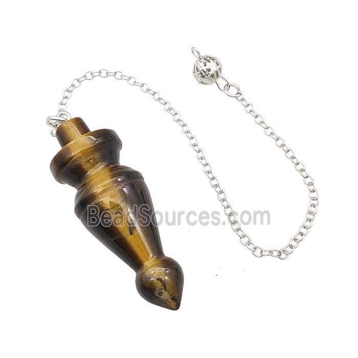 Natural Tiger Eye Stone Dowsing Pendulum Pendant With Chain Platinum Plated