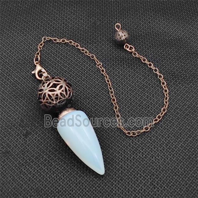 White Opalite Dowsing Pendulum Pendant With Copper Hollow Ball Chain Antique Red