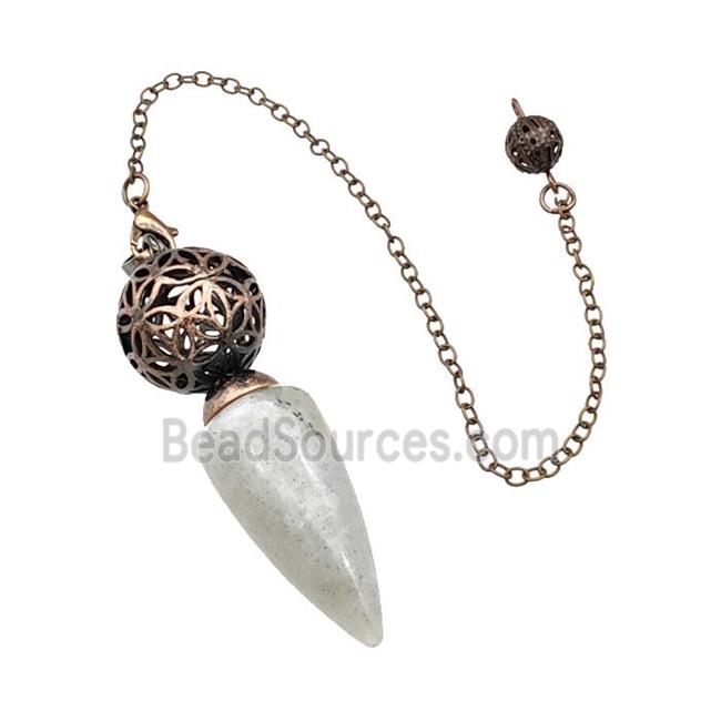 Natural Labradorite Dowsing Pendulum Pendant With Copper Hollow Ball Chain Antique Red