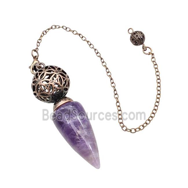 Natural Purple Amethyst Dowsing Pendulum Pendant With Copper Hollow Ball Chain Antique Red