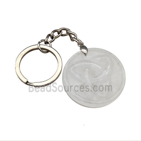 Clear Quartz Trinity Keychain Circle Alloy Platinum Plated