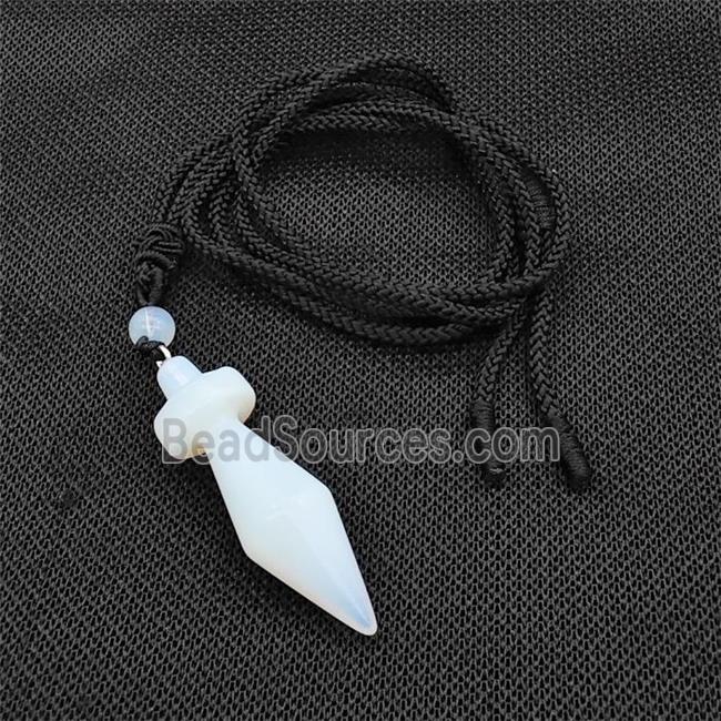 White Opalite Pendulum Necklace Black Nylon Rope