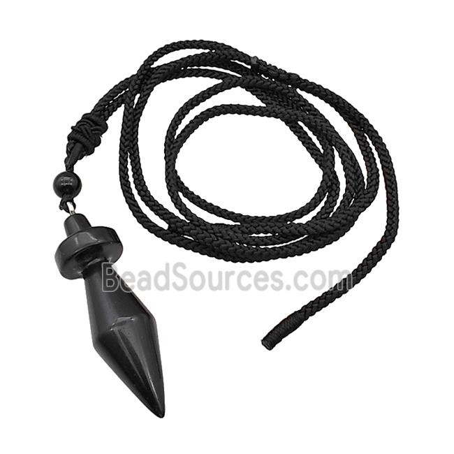 Black Obsidian Pendulum Necklace Black Nylon Rope