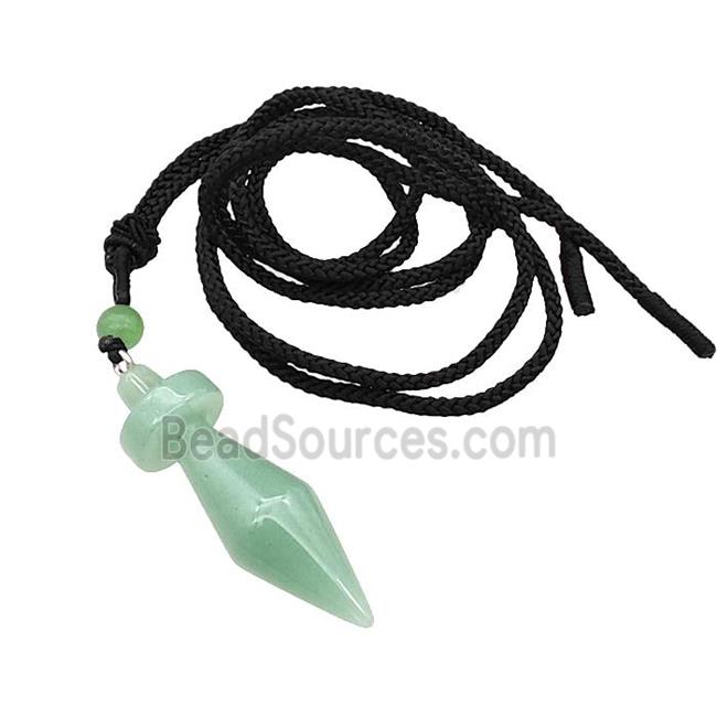 Green Aventurine Pendulum Necklace Black Nylon Rope