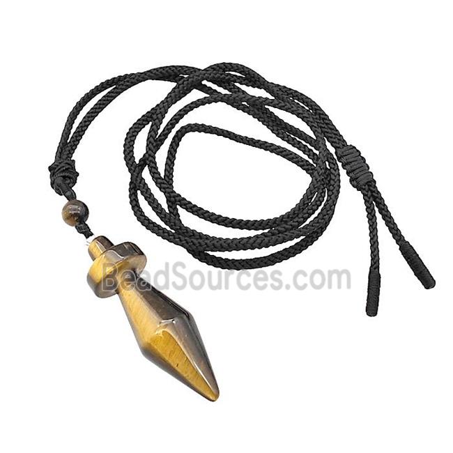 Tiger Eye Stone Pendulum Necklace Black Nylon Rope