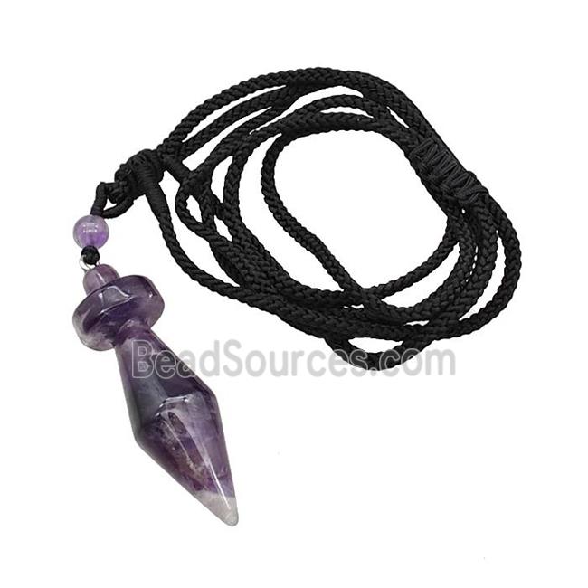 Purple Amethyst Pendulum Necklace Black Nylon Rope