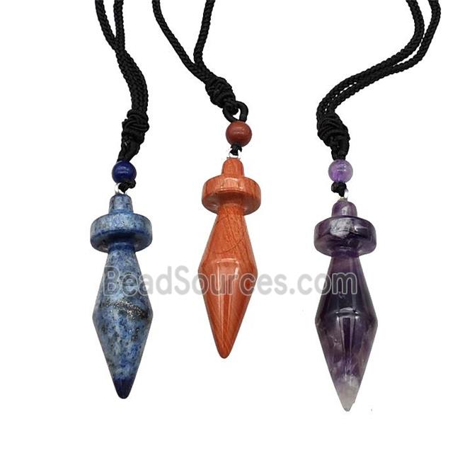 Natural Gemstone Pendulum Necklace Black Nylon Rope Mixed