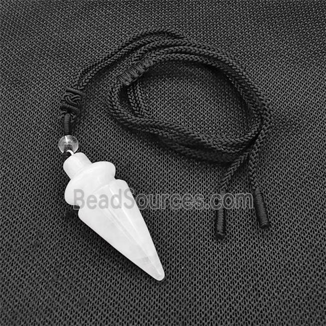 Clear Crysta Quartz Pendulum Necklace Black Nylon Rope