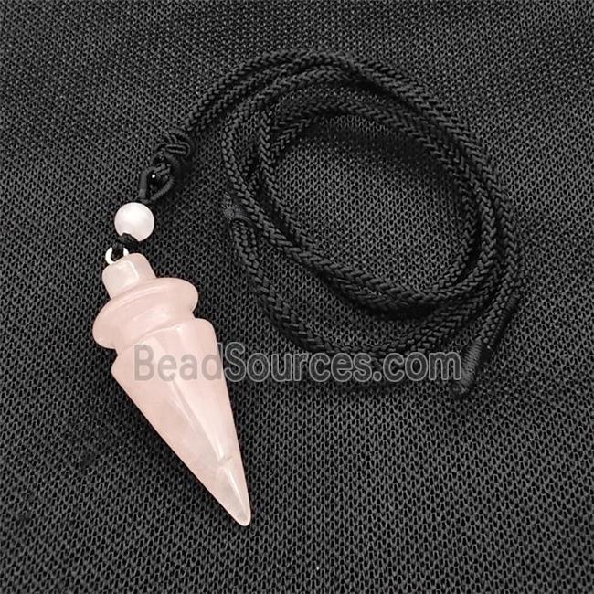 Pink Rose Quartz Pendulum Necklace Black Nylon Rope