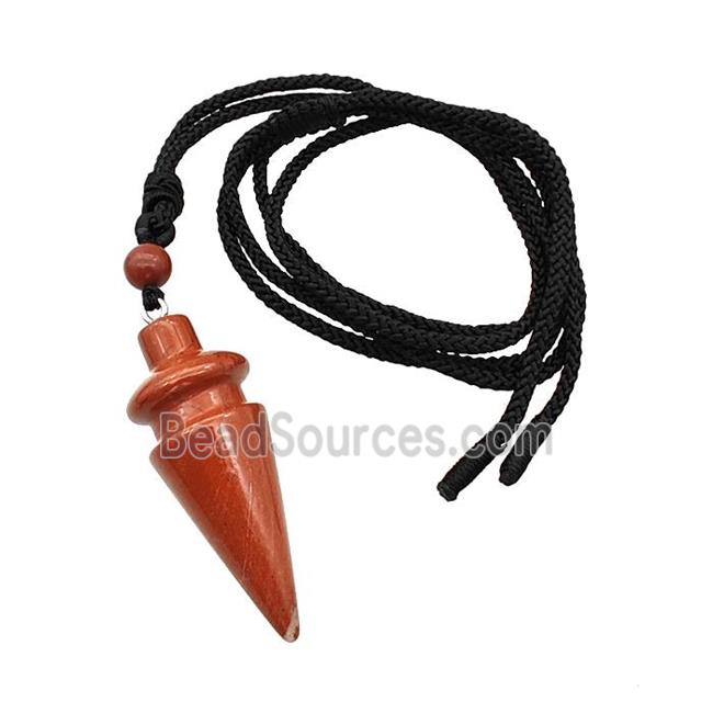 Red Jasper Pendulum Necklace Black Nylon Rope