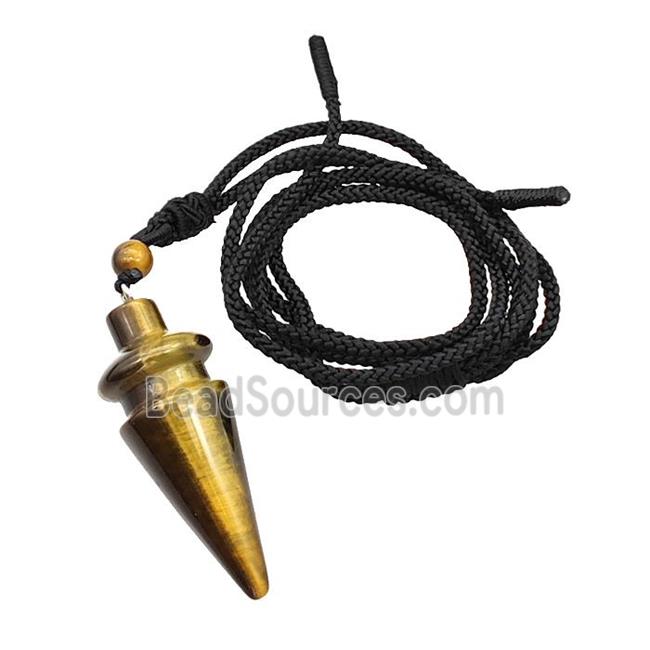 Tiger Eye Stone Pendulum Necklace Black Nylon Rope