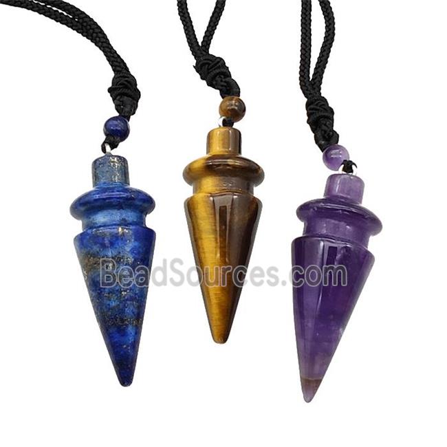 Natural Gemstone Pendulum Necklace Black Nylon Rope Mixed