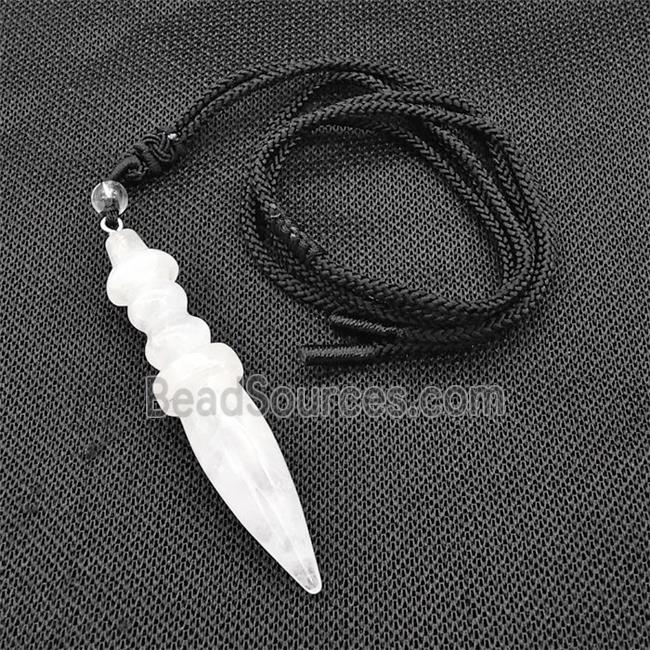 Clear Quartz Pendulum Necklace Black Nylon Rope