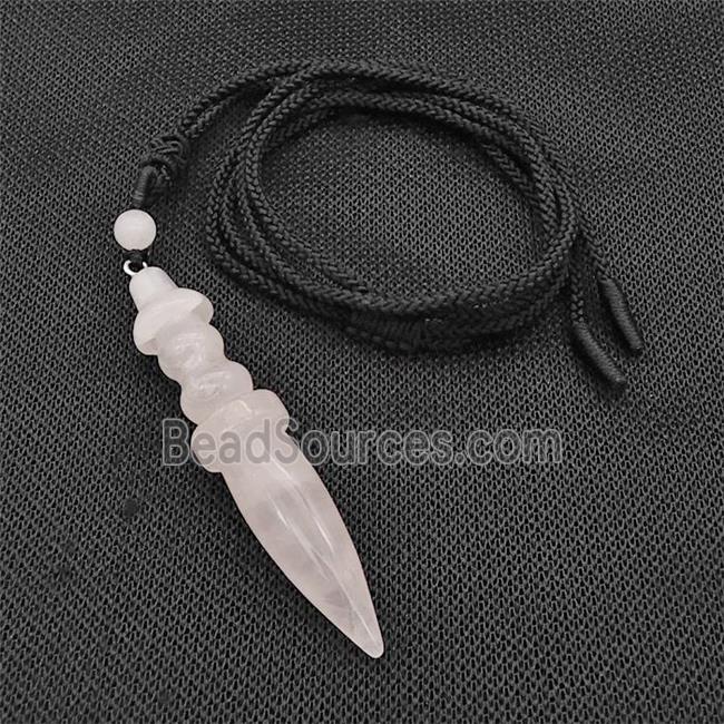 Pink Rose Quartz Pendulum Necklace Black Nylon Rope