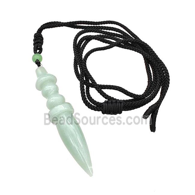 Green Aventurine Pendulum Necklace Black Nylon Rope